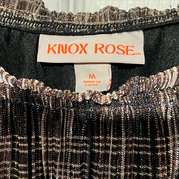 Knox Rose Plaid Metallic Shimmer Peasant Midi Dress Brown Gold Size M Pockets - Picture 6 of 7